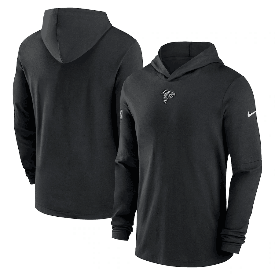 Men's Atlanta Falcons Black Sideline Performance Long Sleeve Hoodie T-Shirt Men's Atlanta Falcons Black Sideline Performance Long Sleeve Hoodie T-Shirt